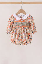 Coral floral smocked bubble