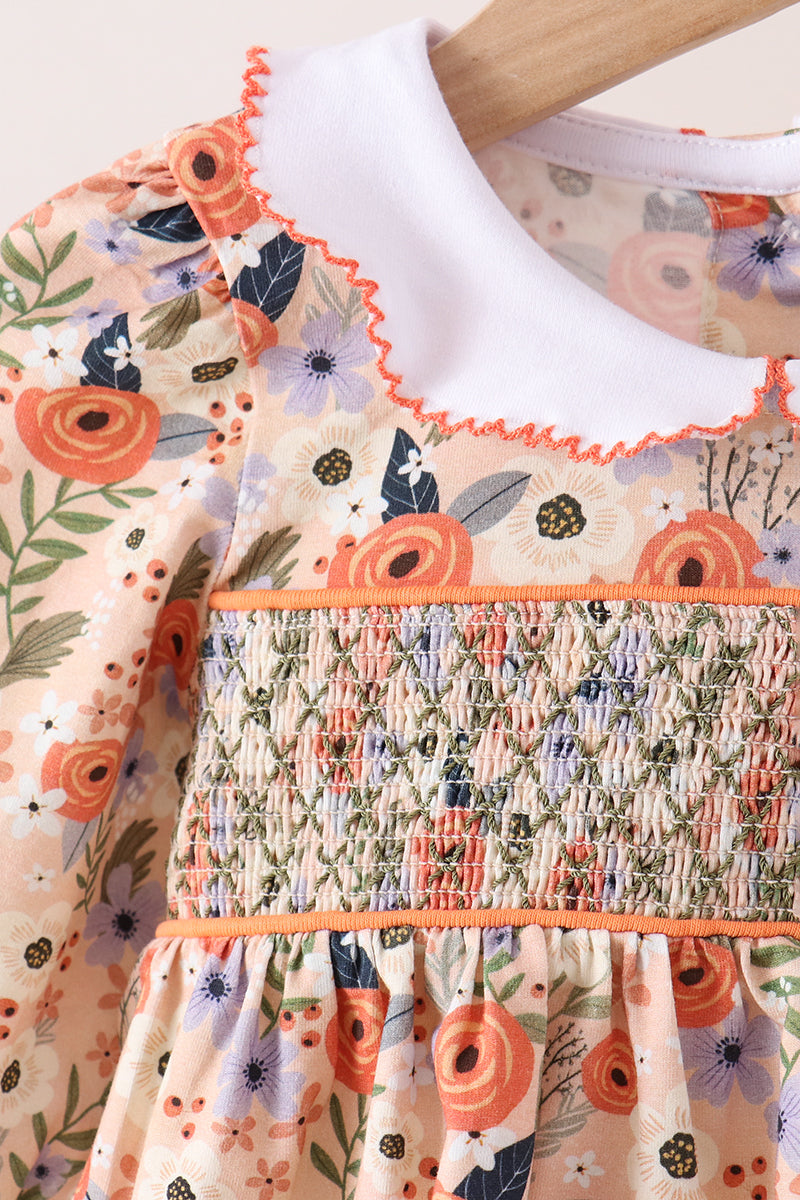 Coral floral smocked bloomer set