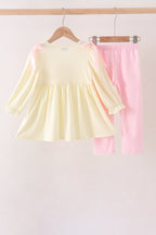 Cream smocked bow pants set