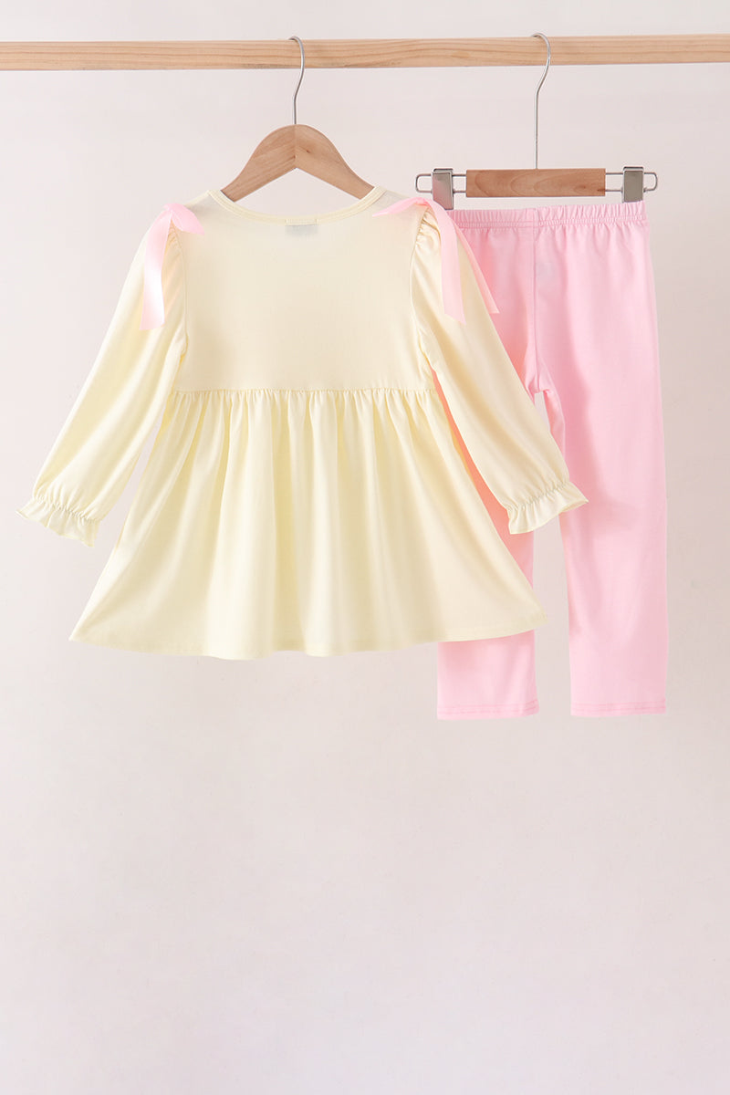 Cream smocked bow pants set