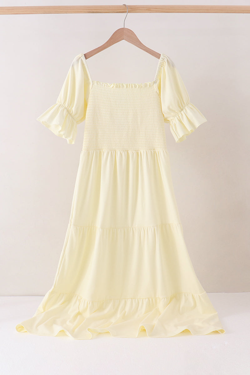 Cream smocked mom tiered dress