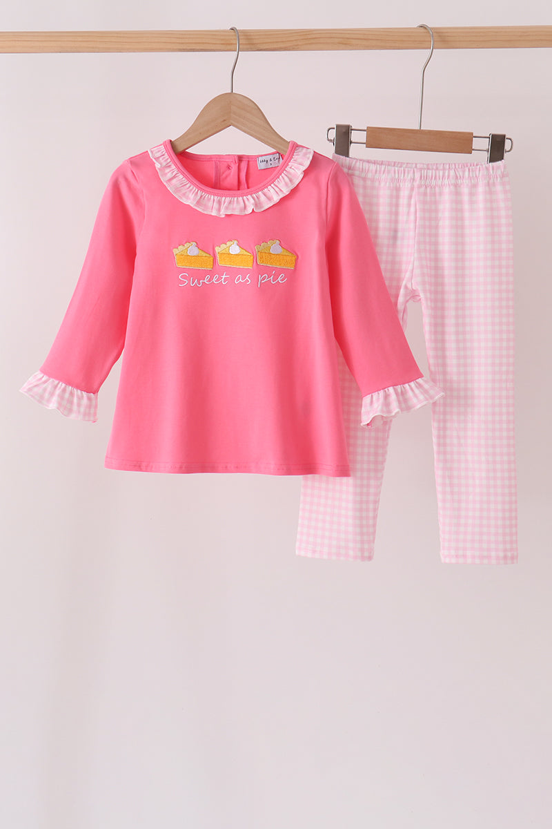 Pink sweet as pie embroidery ruffle pants set