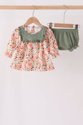 Green floral ruffle bloomer set