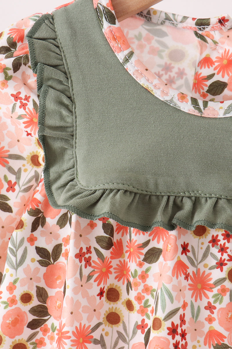Green floral ruffle bubble