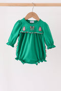 Green christmas tree bow applique ruffle bubble