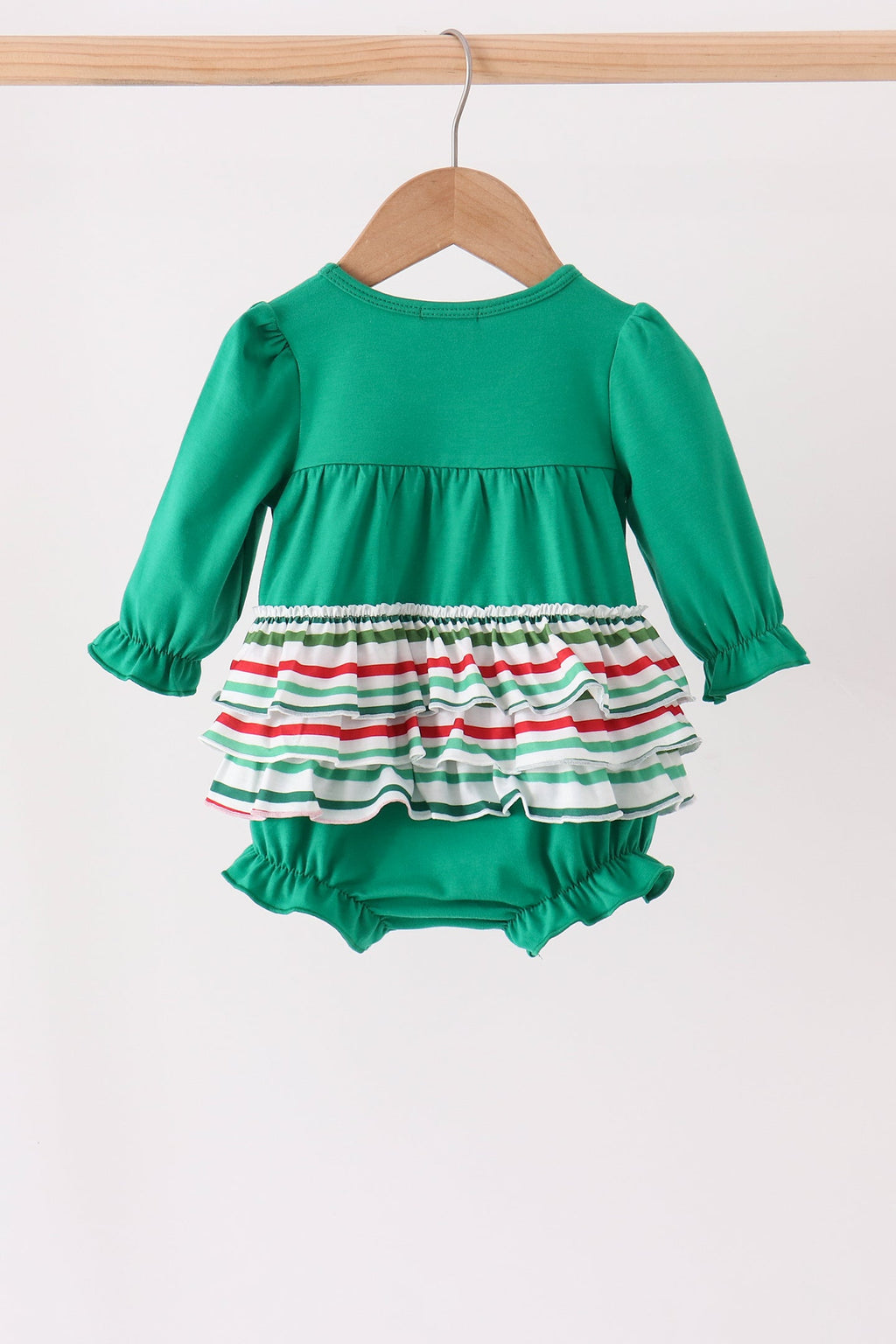 Green christmas tree bow applique ruffle bubble