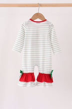 Red gingerbread house applique stripe ruffle romper