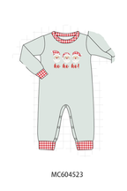 Sage santa applique gingham romper