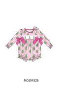 Pink christmas tree embroidery stripe bow bubble