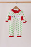 Green grinch embroidery ruffle dot romper