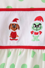 Green grinch embroidery dot bloomer set