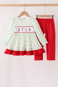 Green dot grinch embroidery ruffle pants set