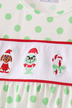 Green dot grinch embroidery ruffle pants set