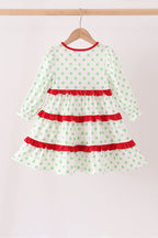 Green dot grinch embroidery ruffle tiered dress