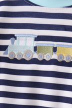Blue train embroidery stripe pants set