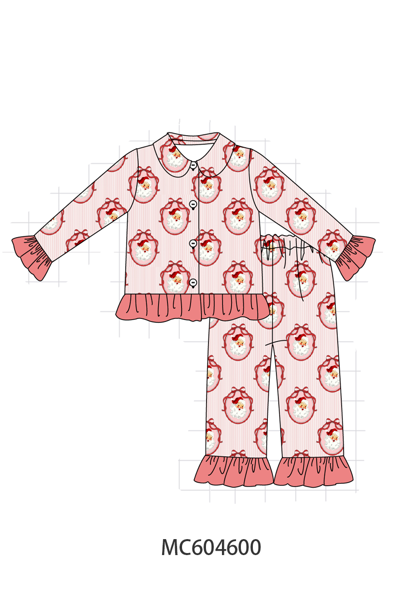 Pink santa claus bamboo ruffle pajama set