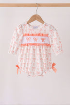 Pink bow embroidery ruffle bubble