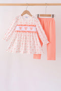 Pink bow embroidery ruffle pants set