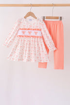 Pink bow embroidery ruffle pants set