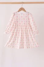 Pink bow embroidery ruffle dress
