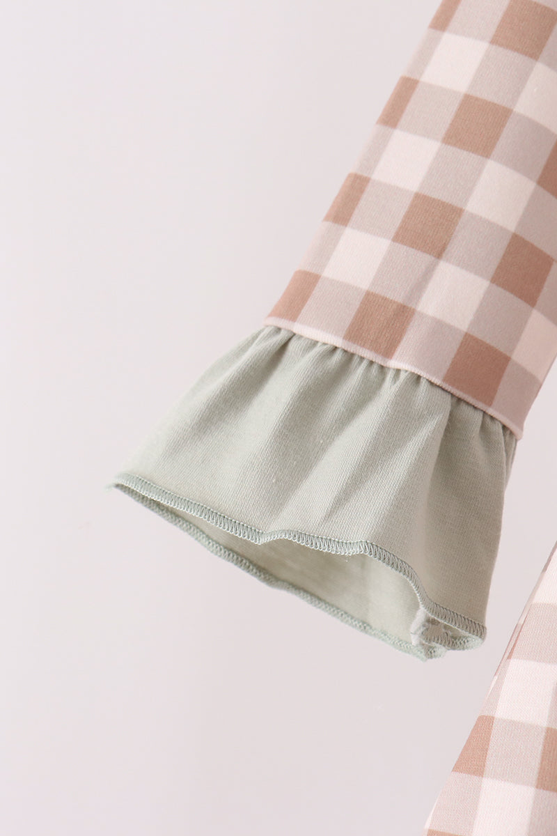 Brown turkey embroidery gingham bloomer set