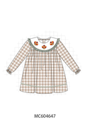 Brown turkey embroidery gingham ruffle dress