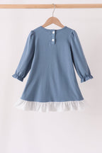 Teal turkey french knot ruffle dress