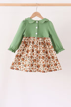Green pumpkin turkey smocked dress
