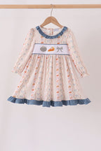 Pumpkin Pie Bow Embroidery Ruffle Dress