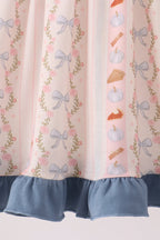 Pumpkin Pie Bow Embroidery Ruffle Dress