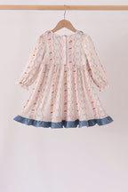 Pumpkin Pie Bow Embroidery Ruffle Dress