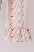 Pumpkin Pie Bow Embroidery Ruffle Pants Set