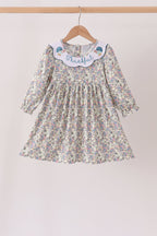 Blue turkey embroidery dress