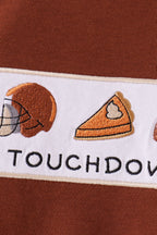 Brown touchdown football embroidery romper