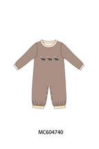 Brown deer embroidery romper