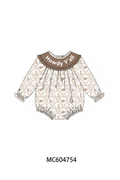 Brown Howdy Y'ALL embroidery ruffle bubble