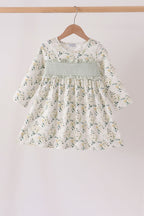 Sage floral smocked ruffle dress