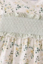 Sage floral smocked ruffle dress