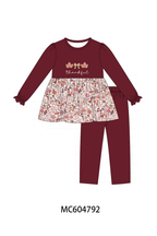 Maroon thankful floral leaves embroidey pants set