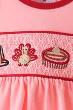 Pink turkey smocked bow bloomer set