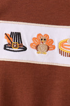 Brown turkey embroidery romper