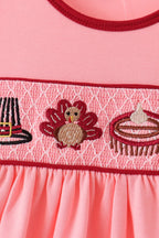 Pink turkey embroidery dress