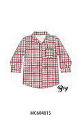 Red plaid pocket button down shirt