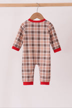 Brown Cow Embroidery Plaid Romper