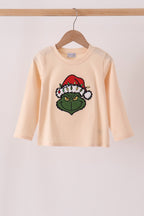 Beige Grinch Applique Top