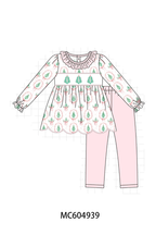 Pink Christmas Tree Embroidery Ruffle Pants Set
