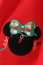 Red christmas character applique gingham bloomer set