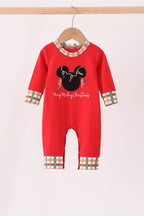 Red christmas character applique romper