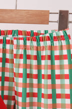 Red christmas character applique gingham ruffle pants set
