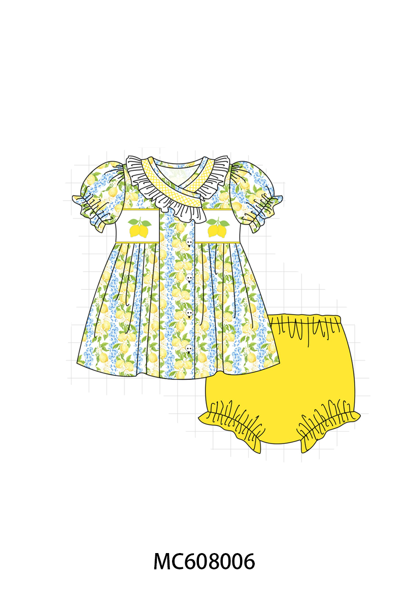 PO101 Yellow lemon smocked ruffle collection